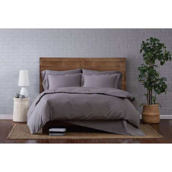 Brooklyn Loom Classic 3Piece Cotton Grey Full/Queen Duvet Set