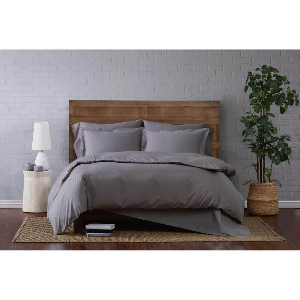 Cannon Solid Percale 3-Piece Grey Cotton Full/Queen Duvet Cover Set  DCS4488GYQ-1800 - The Home Depot