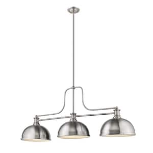 Melange 3-Light Brushed Nickel Billiard Light with Brushed Nickel Shade Island or with No Bulbs Included