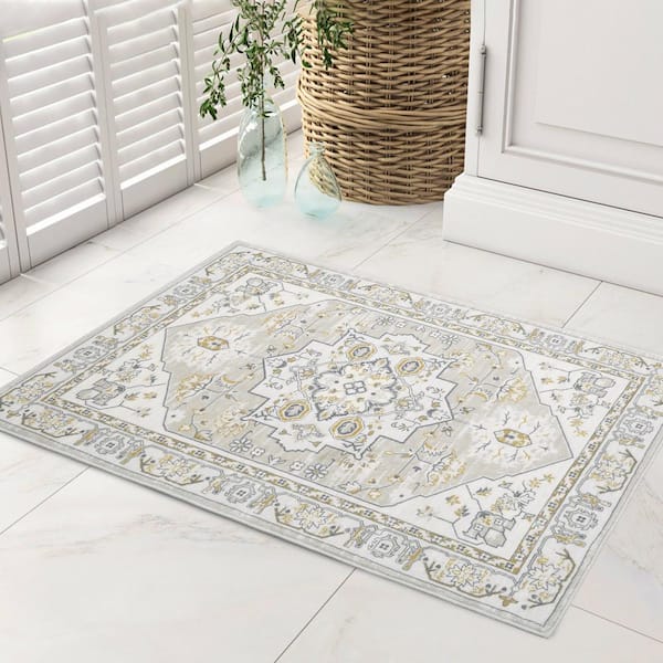 GlowSol Beige 8 ft. x 10 ft. Washable Floral Indoor Entryway Area Rug  LS_PHO_0YI9IEIC - The Home Depot