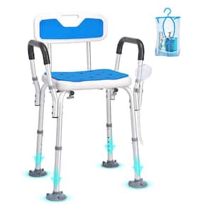 Shower Chair with Padded Arms with Suction Feet Adjustable Height for Elderly 400 lbs. EVA 15.7 in. White Free-standing