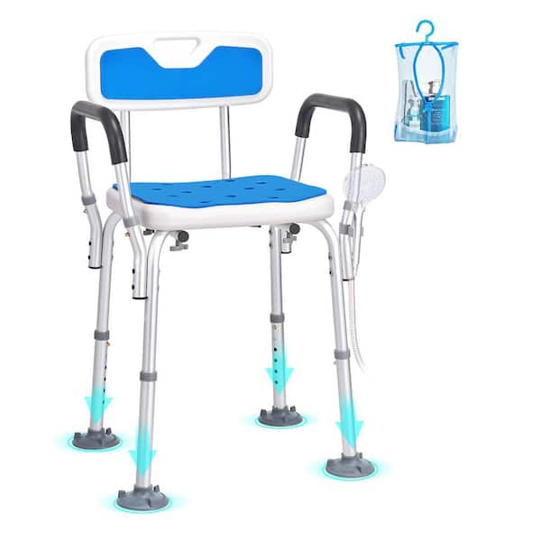 SKYSHALO Shower Chair with Padded Arms with Suction Feet Adjustable Height for Elderly 400 lbs. EVA 15.7 in. White Free-standing