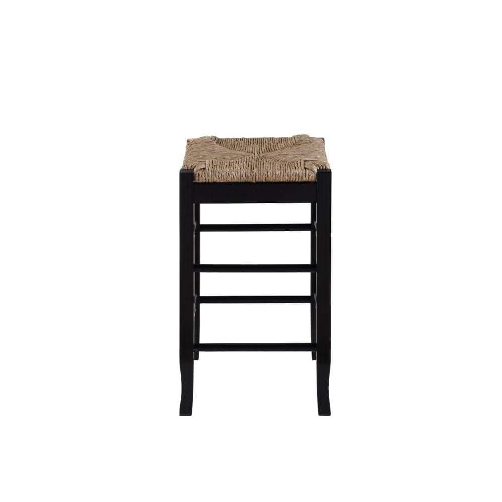 Black Wood Counter Stool with Handwoven Rush Seat