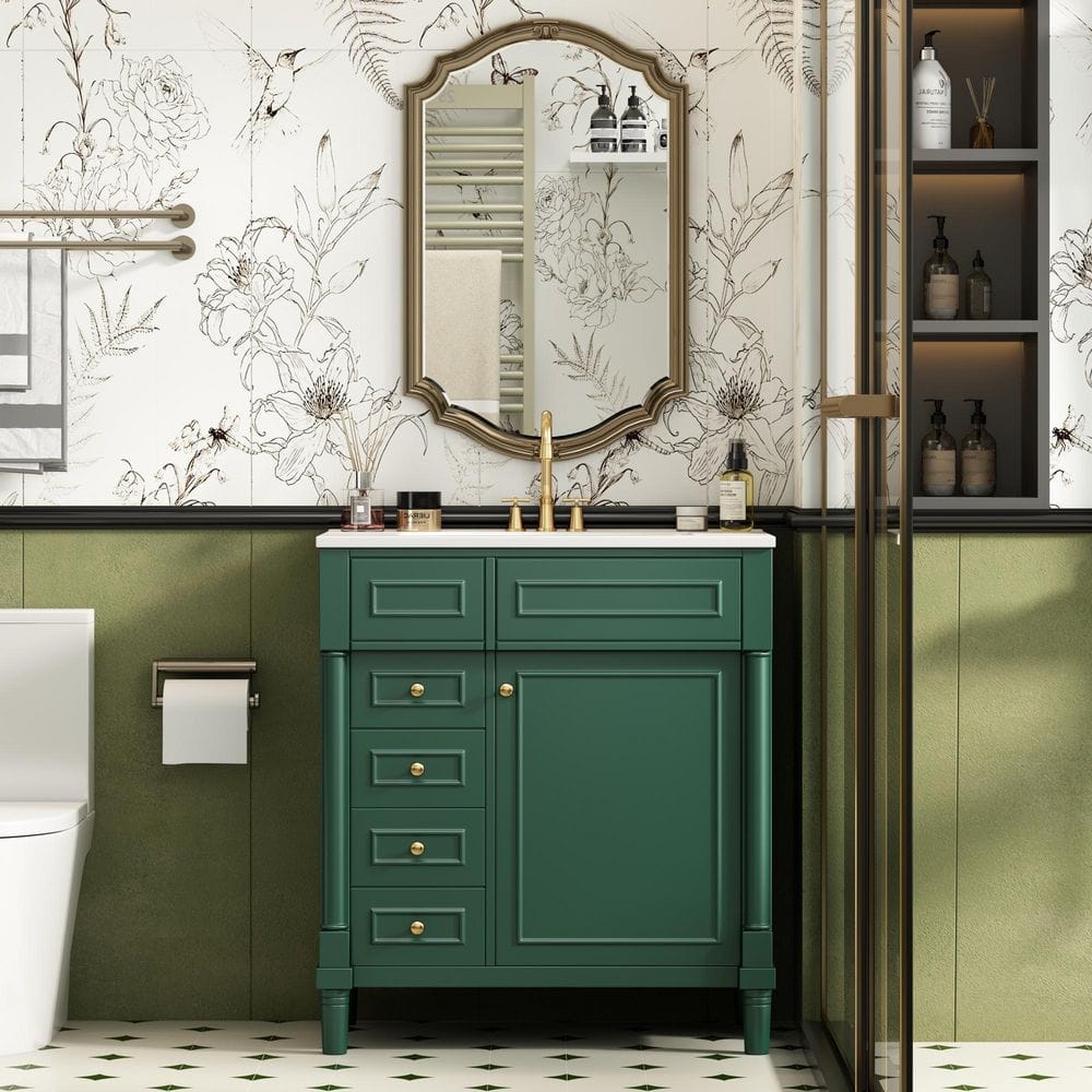 30in. Freestanding Single Sink Green Bath Vanity with White Ceramic Top price history on PriceWatchPro