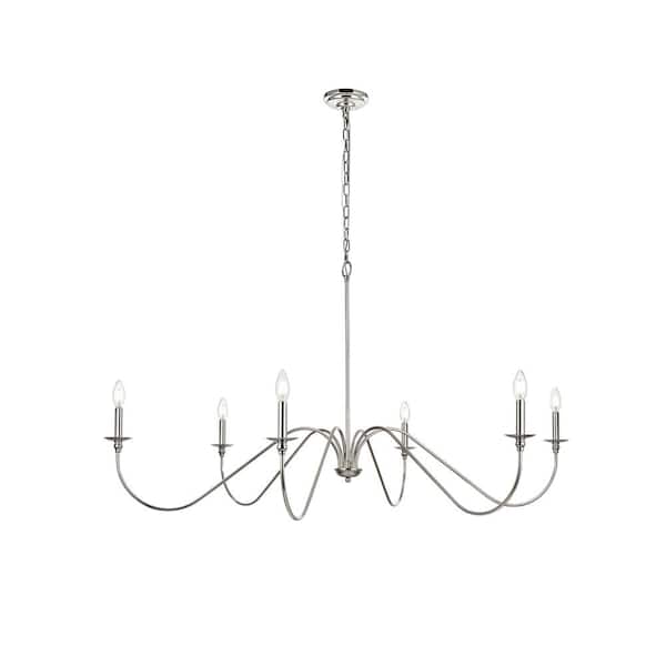 Unbranded 54 in. Home Living 6-Light Polished Nickel Chandelier with no Bulbs Included
