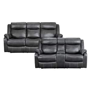 Goby 81 in. W. Pillow Top Arm Microfiber Rectangle 2-Piece Manual Reclining Sofa Set in Gray