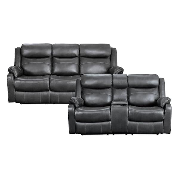 Lazzara Goby 81 in. W. Pillow Top Arm Microfiber Rectangle 2-Piece Manual Reclining Sofa Set in Gray