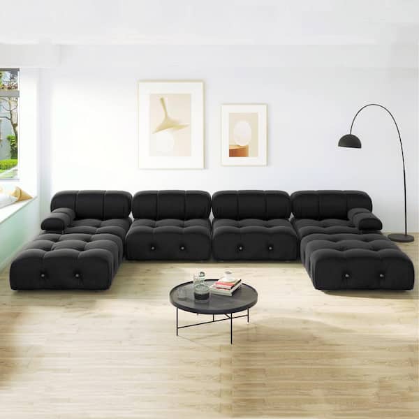 Magic Home 139 in. Square Arm 6-Seater Sofa in Black
