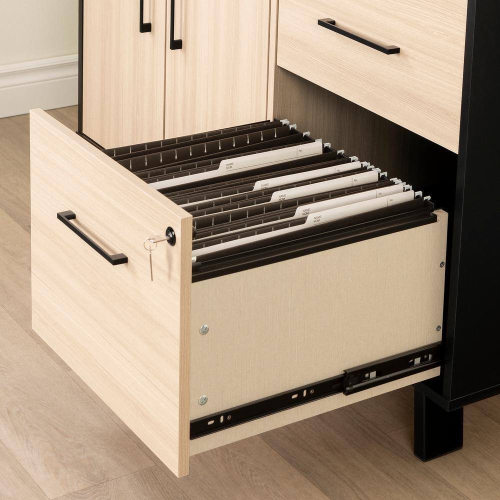 Soft Elm and Matte Black 2-Drawer Lockable Filing Credenza