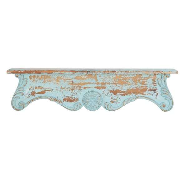 Photo 1 of 8 in. x 32 in. Blue Wood Rustic Wall Shelf