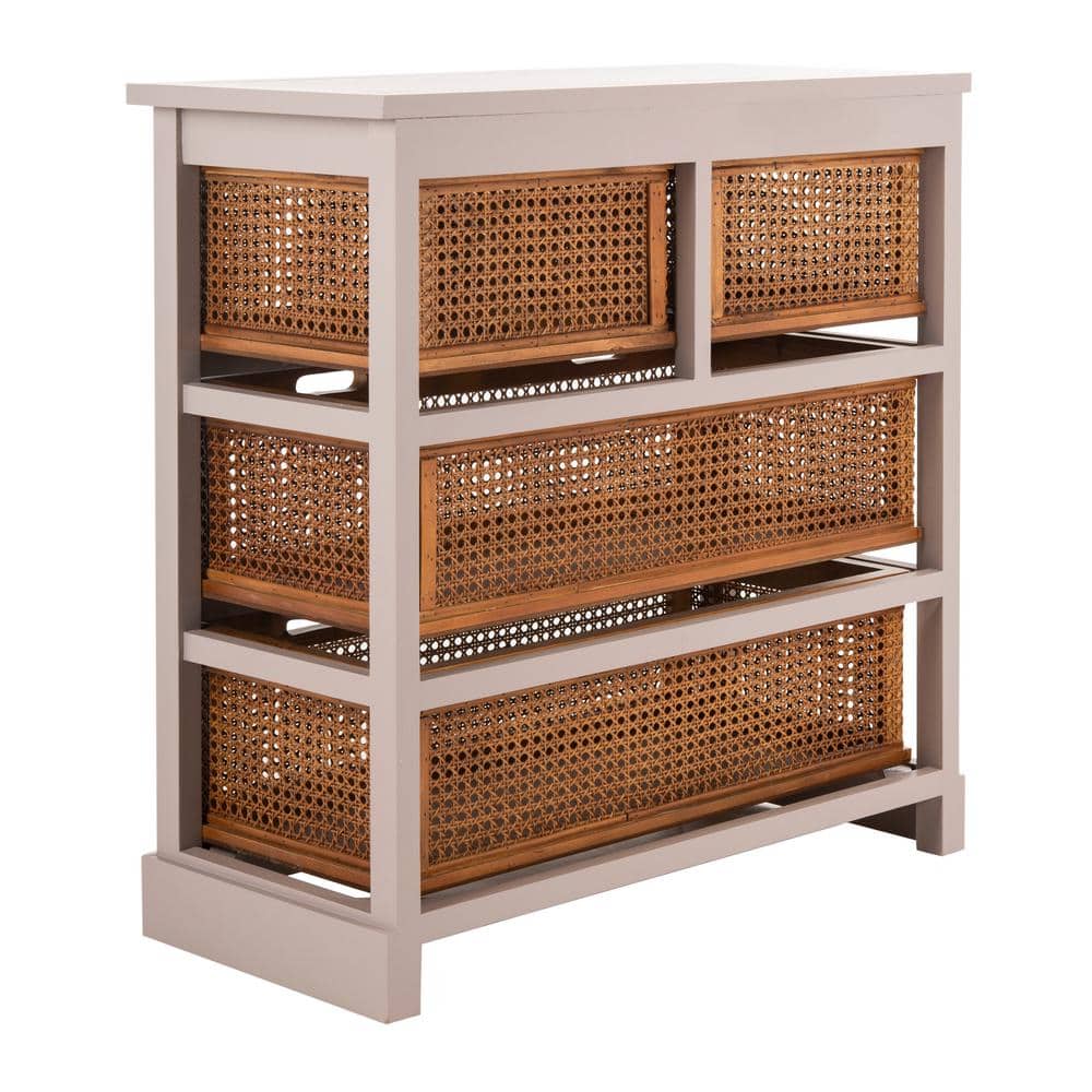 Transitional White Pine 4-Drawer Storage Cabinet with Cane Baskets