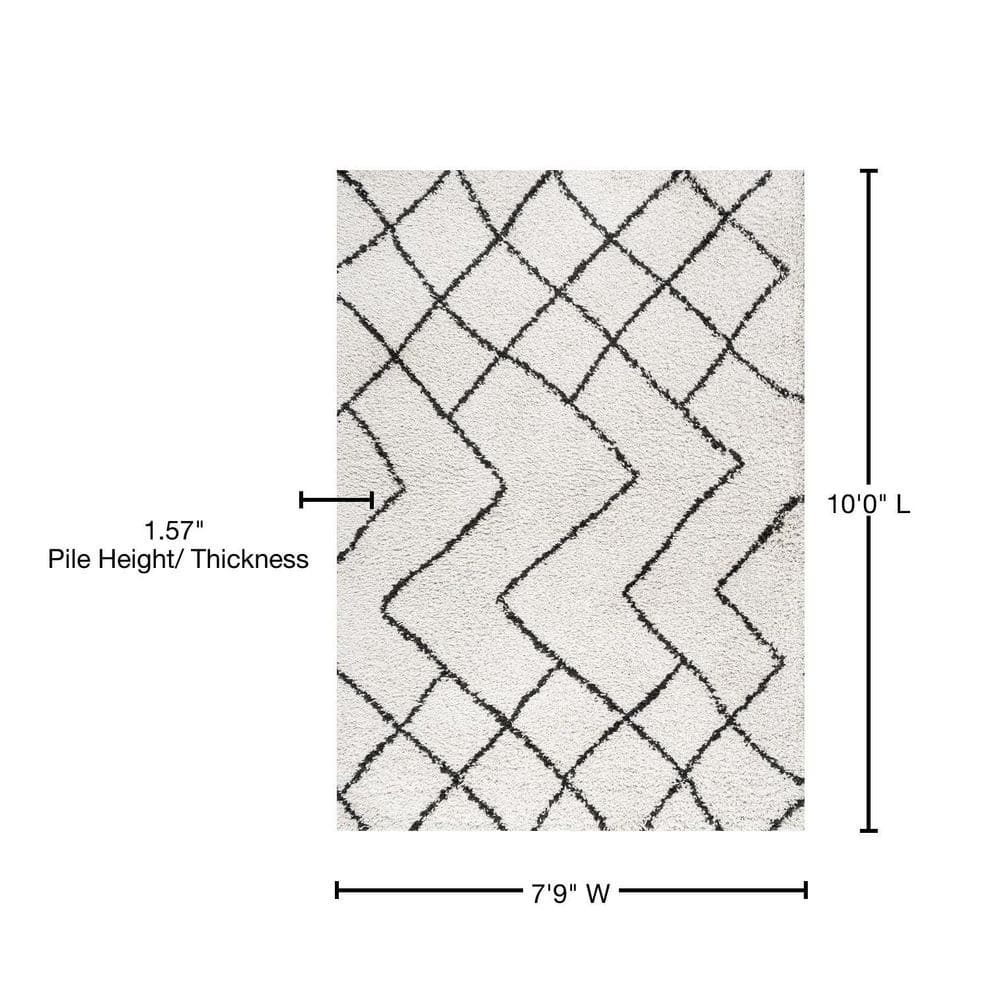Vintage Moroccan Diamond Shag 8' x 10' Area Rug in Gray and Ivory