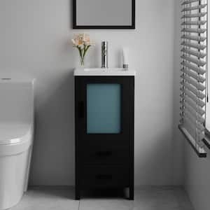 16 in. Black Bathroom Sink Vanity Set, Minimalist Bathroom Vanity with White Ceramic Countertop and Sink