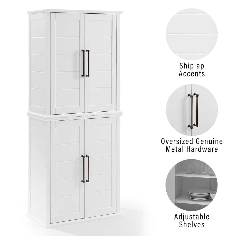 Bartlett Tall White MDF Freestanding Storage Pantry with Adjustable Shelves