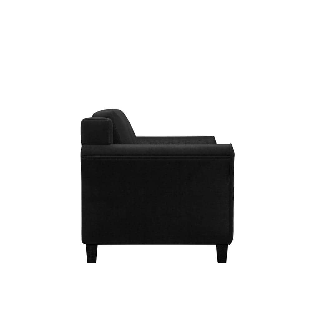 Harvard 58" Black Tufted Microfiber Loveseat with Flared Arms