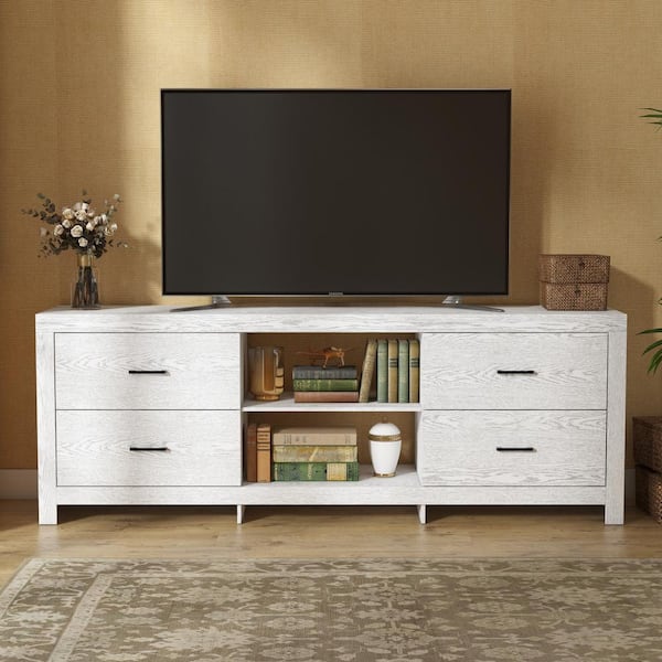 FUFU&GAGA Sturdy Gray Wood TV Stand Media Console Cabinet in American Country Style with Drawers Fits TV's Up to 80 in.