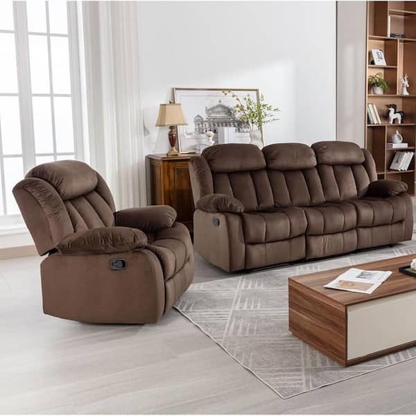 Bestier 35 in. Dark Brown Manual Adjustable PU Overstuffed Recliner Chair with Solid Footrest and Soft Padded Armrest