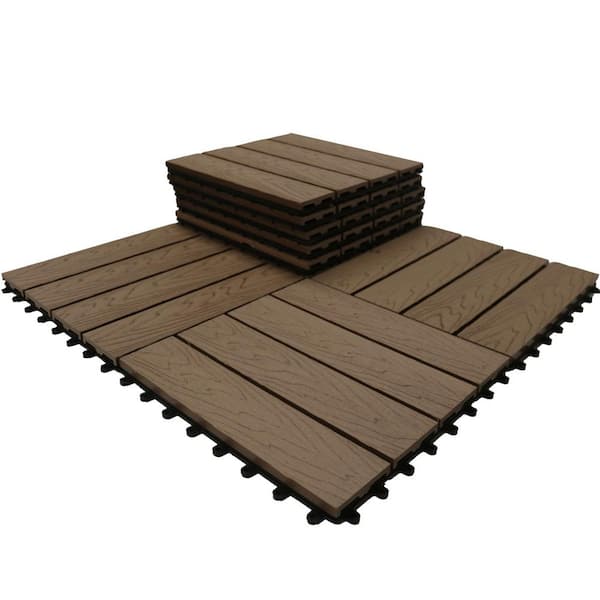 LH EP 12 in. x 12 in. WPC Composite Interlocking Flooring Deck Tiles with Parallel Design in Espresso (Pack of 11 Tiles)