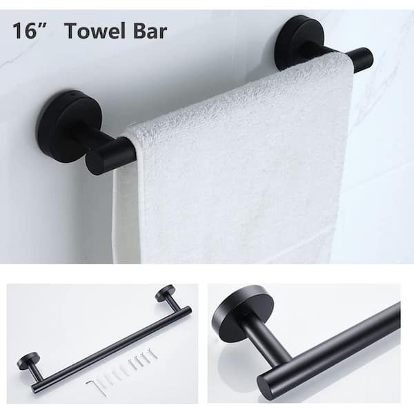 3-Piece Bathroom Hardware Set Square Towel Bar Toilet Paper Holder Hand  Towel Holder Towel Hooks Matt Black Wall Mounted