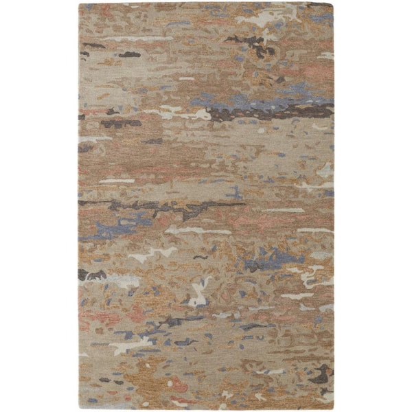 HomeRoots 2 ft. x 8 ft. Tan, Blue Abstract Area Rug