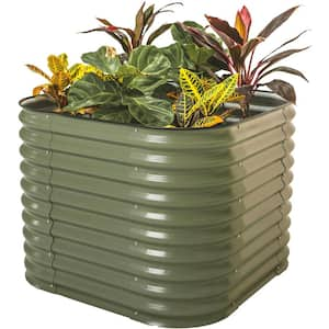 32 in. Extra Tall 4 in 1 3.5 ft. x 3.5 ft. Modular Metal Oval Raised Garden Bed Olive Green