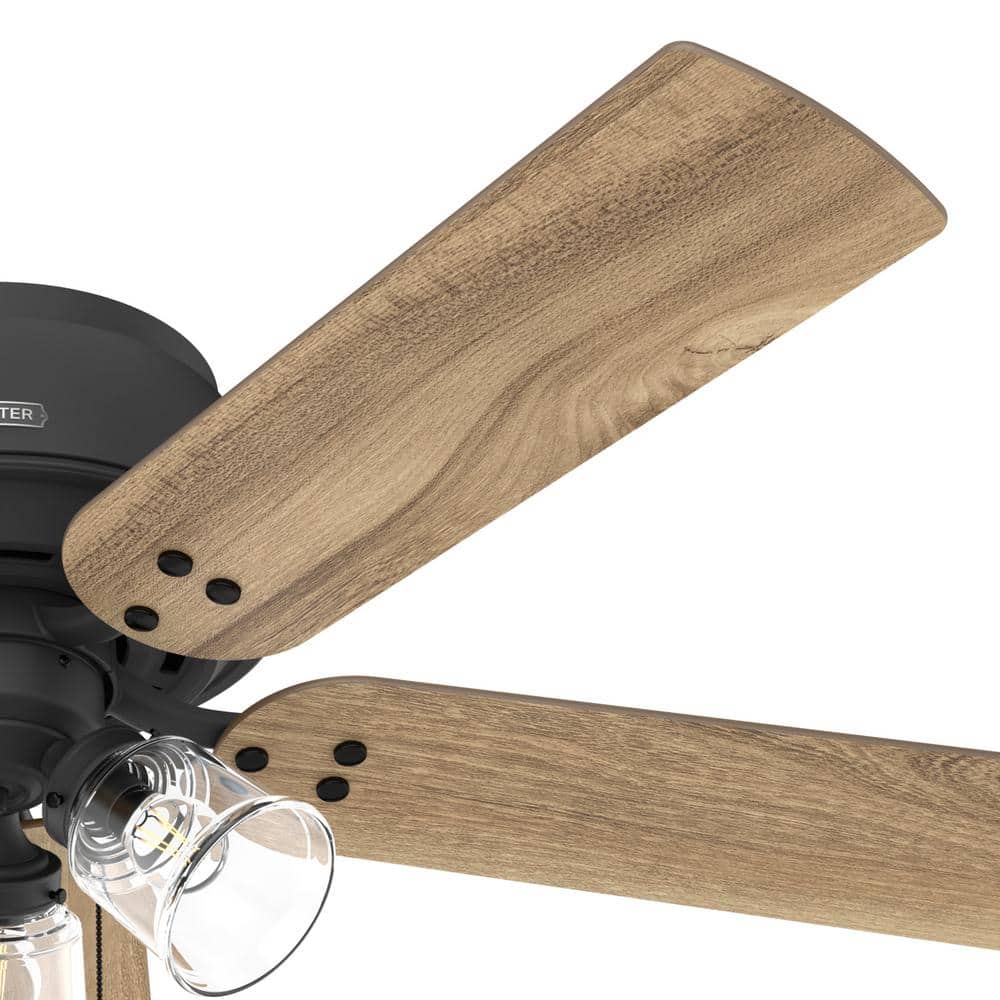 52" Matte Black and Wood Low Profile Ceiling Fan with LED Light