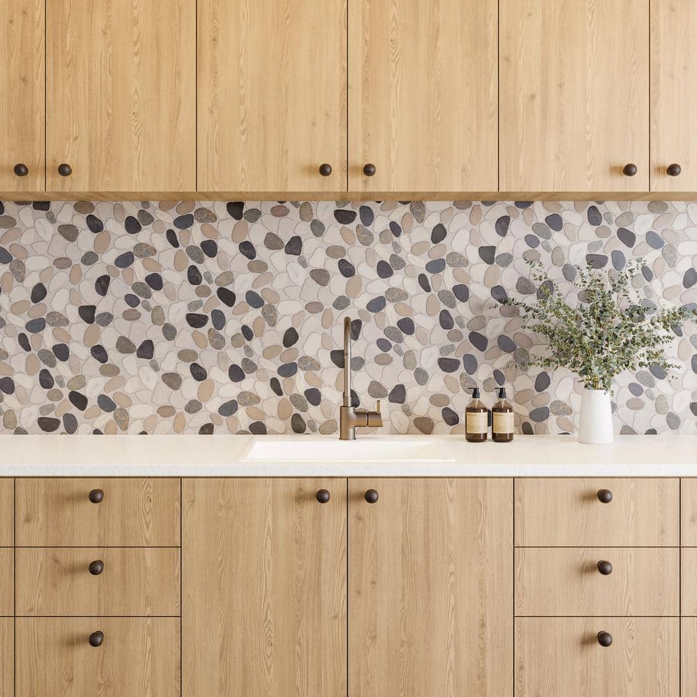 Waterbrook 12" x 12" Multicolor Natural Stone Pebble Mosaic Tile