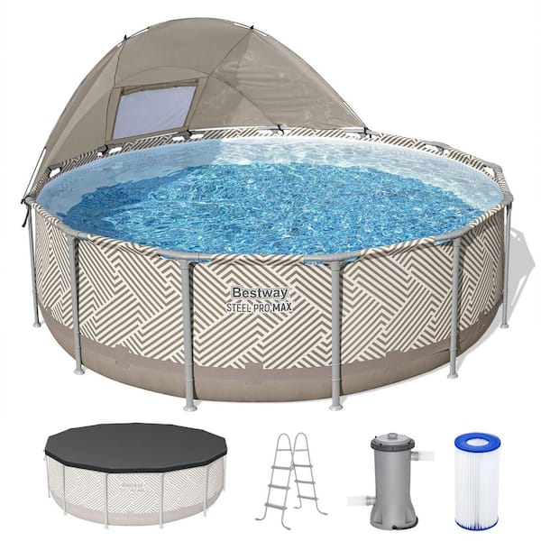 Steel Pro MAX 13 ft. x 42 in. Round Above Ground Pool Set with Canopy and Ladder