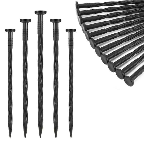 Phewnyzo 8 in. Black Nylon Spiral Landscape Edging Stakes, 100-Pack