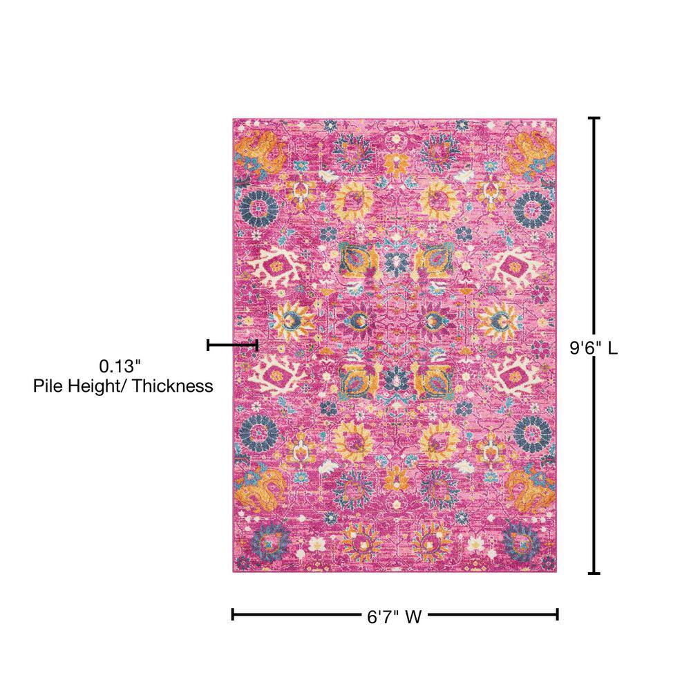 Fuchsia Floral Rectangular Synthetic Area Rug 6'7" x 9'6"