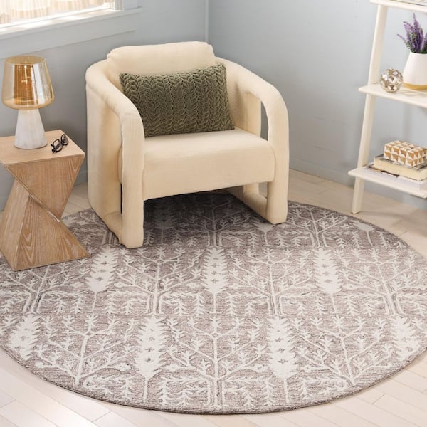 Jardin 6 ft. x 6 ft. Purple/Ivory Geometric Branches Round Area Rug