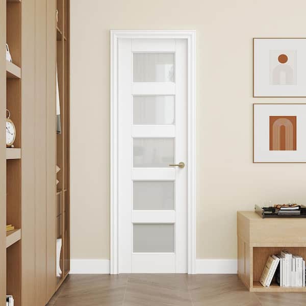 18 in. x 80 in. Single 5-Lite Frosted Glass Solid Core White Primed MDF Multi-usage Interior Door Slab without Hardware