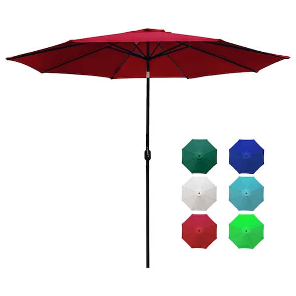 LAUREL CANYON 9 ft. Steel Market Push Button Tilt and Crank Outdoor Patio Umbrella in Red