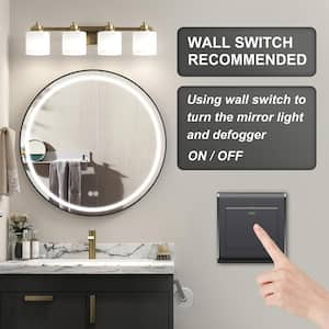 32 in. W x 32 in. H Round Metal Framed Anti-Fog Dimmable and Vertical Wall Bathroom Vanity Mirror in Black