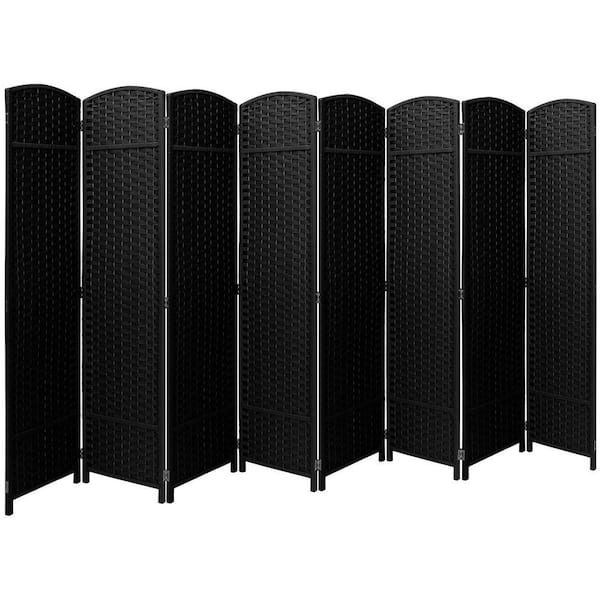 Black 8 Panel 6 ft. Tall Double Hinged Foldable Panel Room Divider