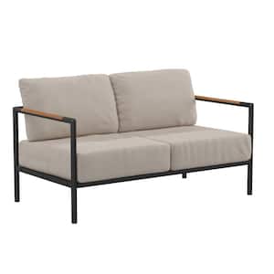 Black Metal Outdoor Loveseat with Cushions