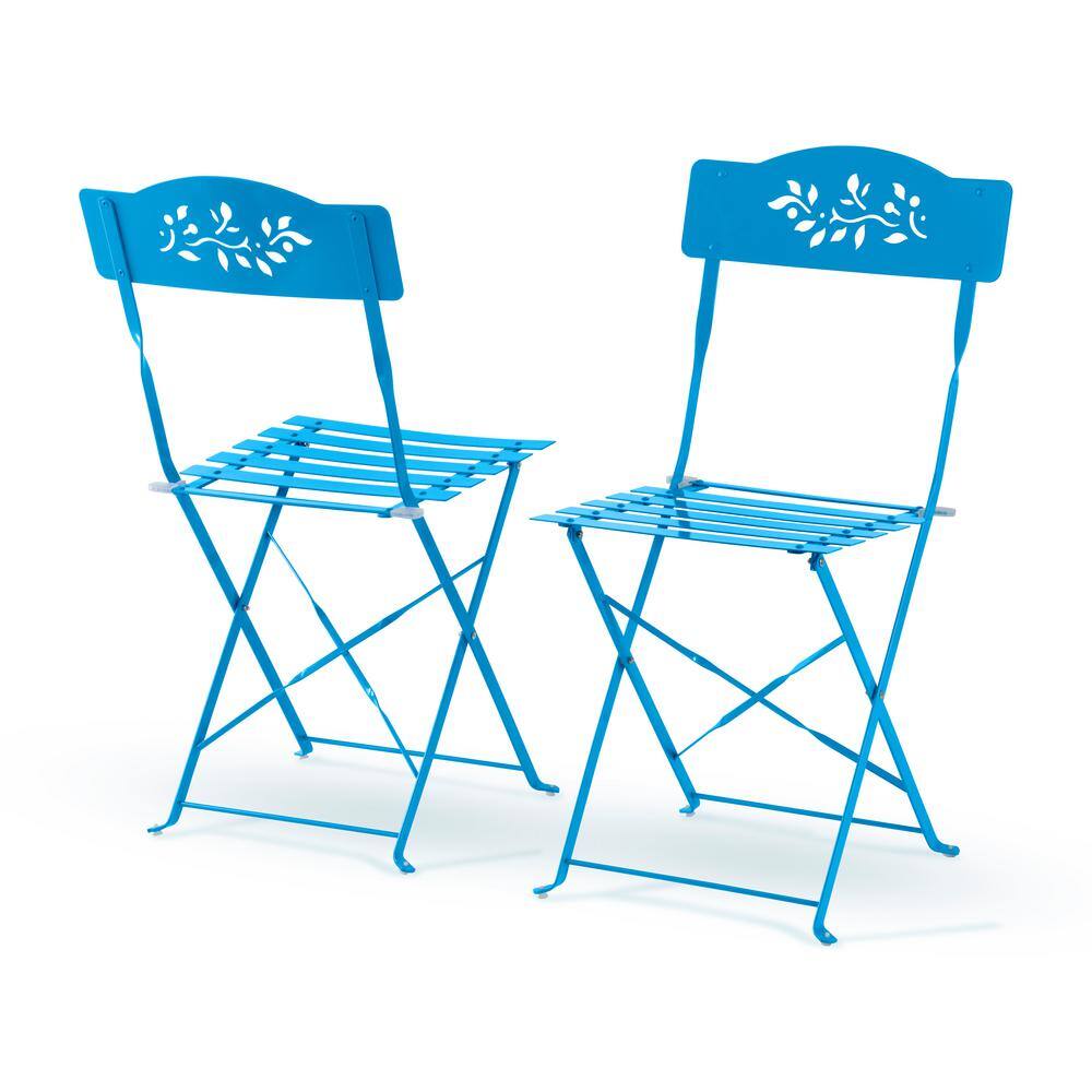 Bright Blue Steel 3-Piece Folding Bistro Patio Set