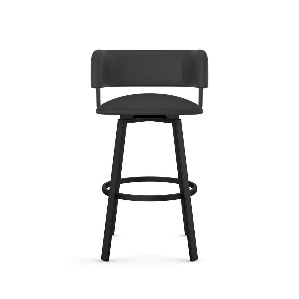 Textured Black Metal Swivel Counter Stool with Faux Leather Seat