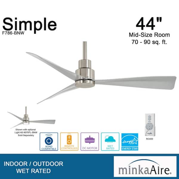 MINKA-AIRE Simple 44 in. Indoor/Outdoor Brushed Nickel Wet