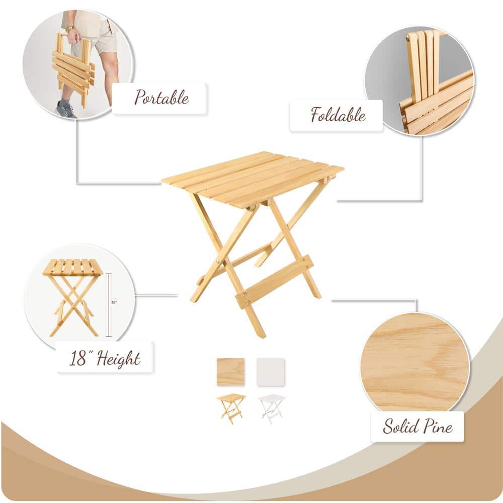 Natural Pine Solid Wood Folding End Table Set