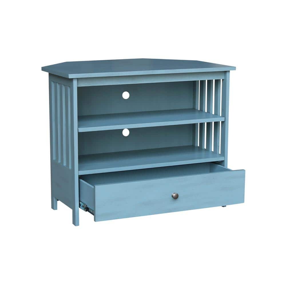 Ocean Blue Solid Parawood Corner TV Stand with Cabinet