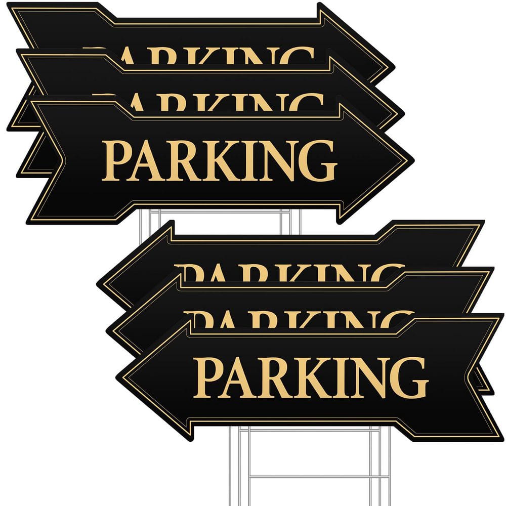 6 Pack Arrow Shape Corrugated Plastic Double Sided Event Parking Signs with Metal Stakes Black Gold Outdoor price history on PriceWatchPro