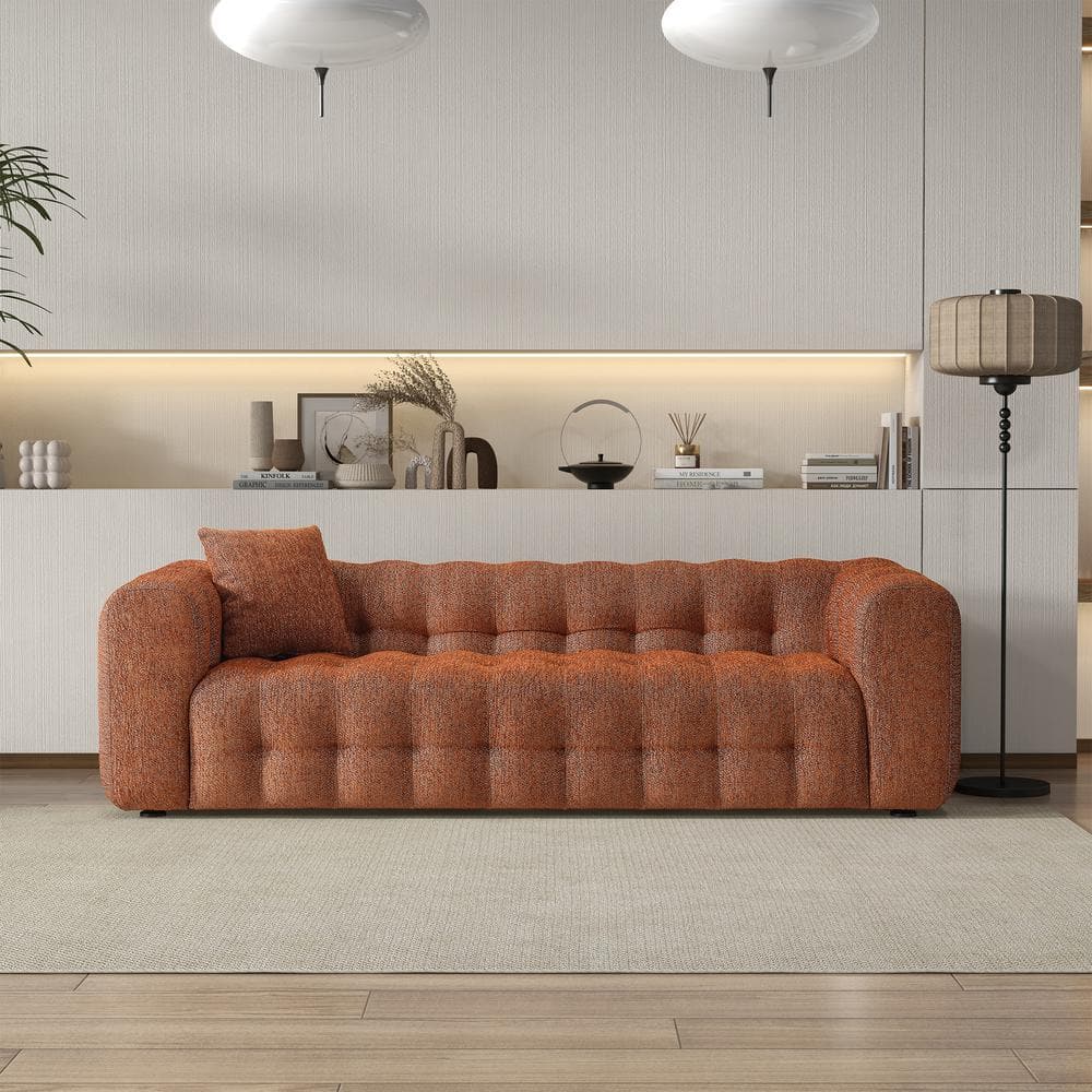 Burnt Orange Tufted Microfiber Chesterfield Sofa with Rolled Arms