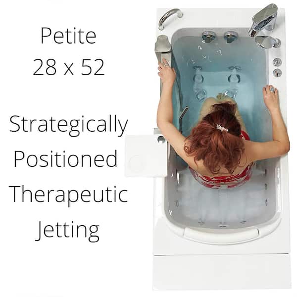 Petite 52 in. Acrylic Walk-In Whirlpool and MicroBubble Bathtub in White, Fast Fill Faucet, Heated Seat, RHS Dual Drain
