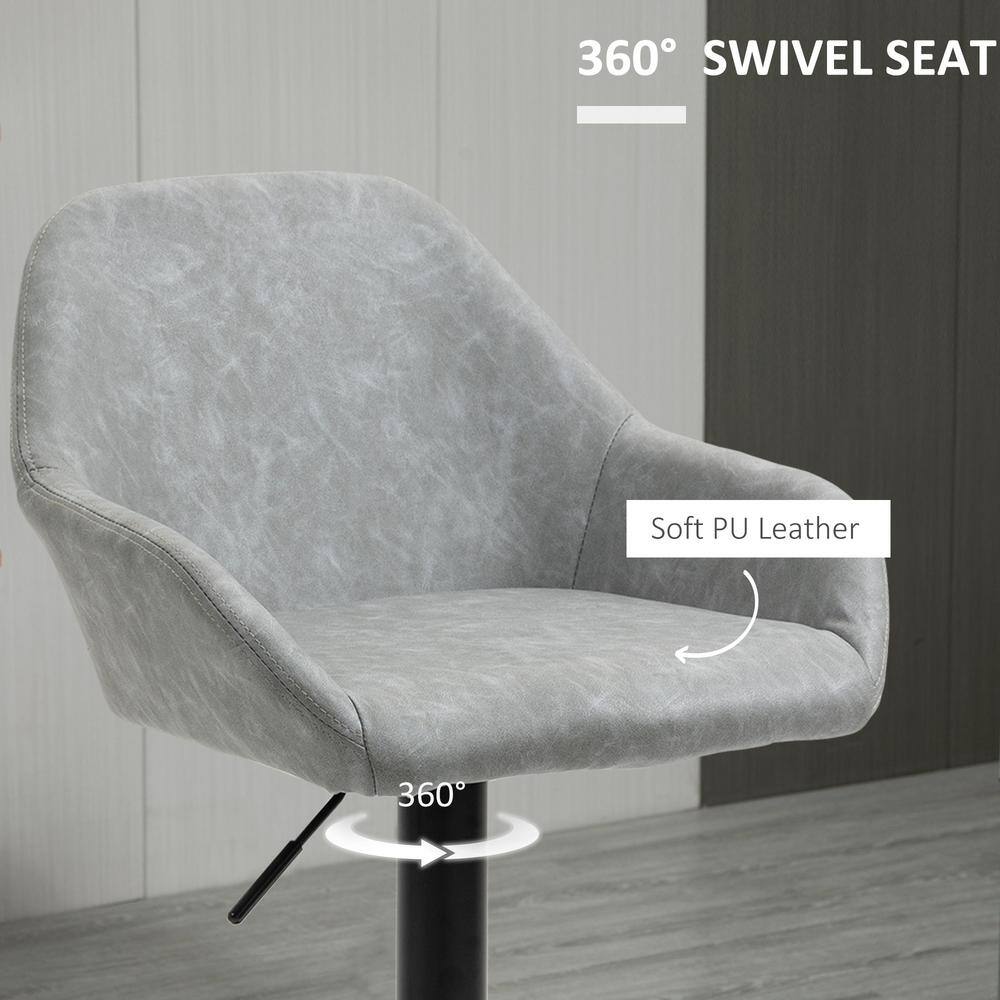 Gray Adjustable Swivel Bar Stools with Flared Arms, Set of 2