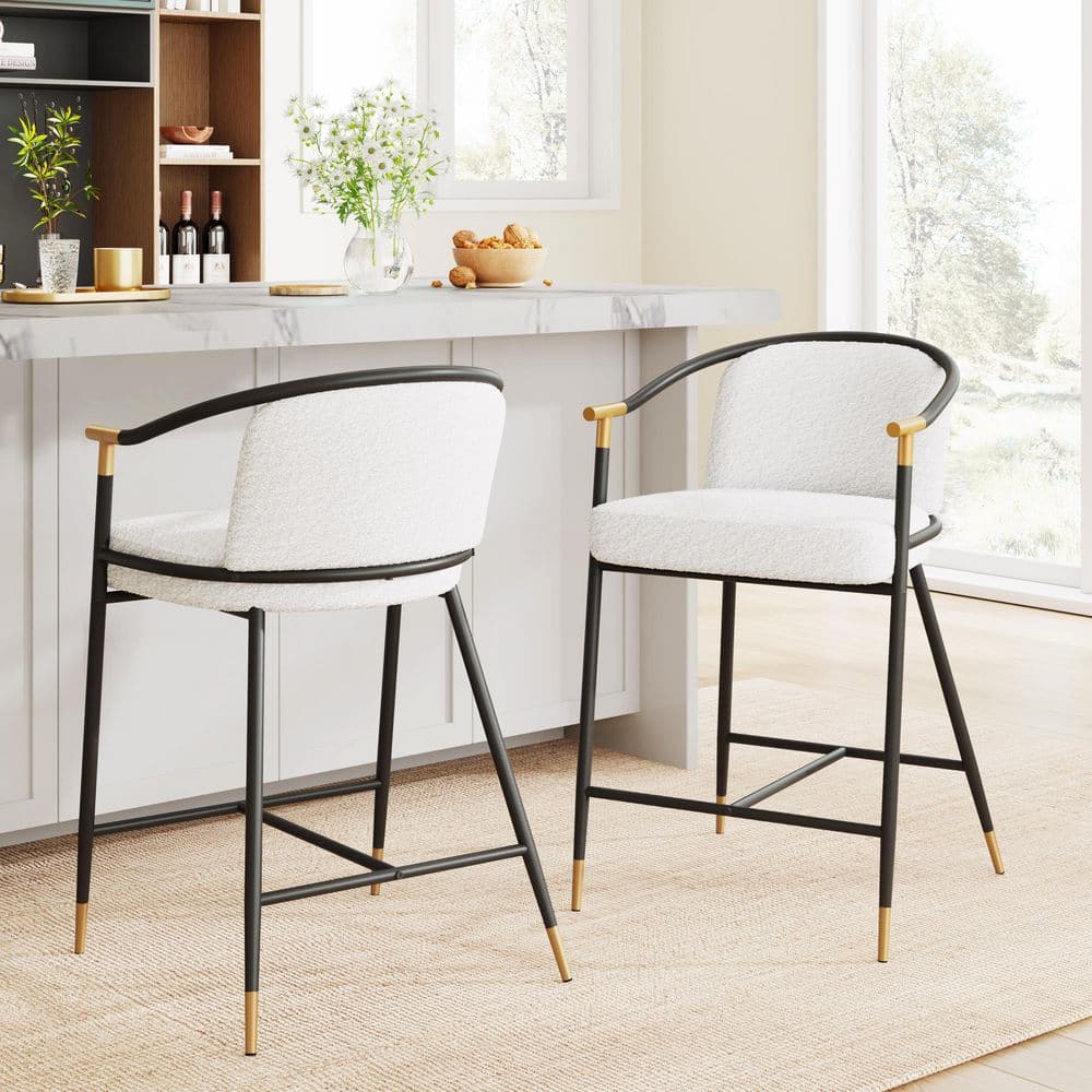 Brellix 26 in. Modern Upholstered Counter Stools with Metal Frame, Beige + Black + Gold, Set of 2 price history on PriceWatchPro
