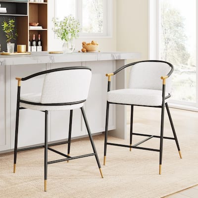 Brellix 26 in. Modern Upholstered Counter Stools with Metal Frame, Beige + Black + Gold, Set of 2
