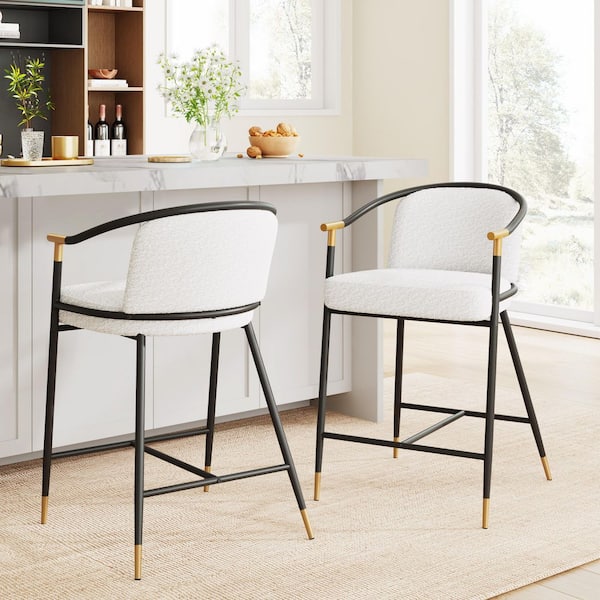 Brellix 26 in. Modern Upholstered Counter Stools with Metal Frame, Beige + Black + Gold, Set of 2