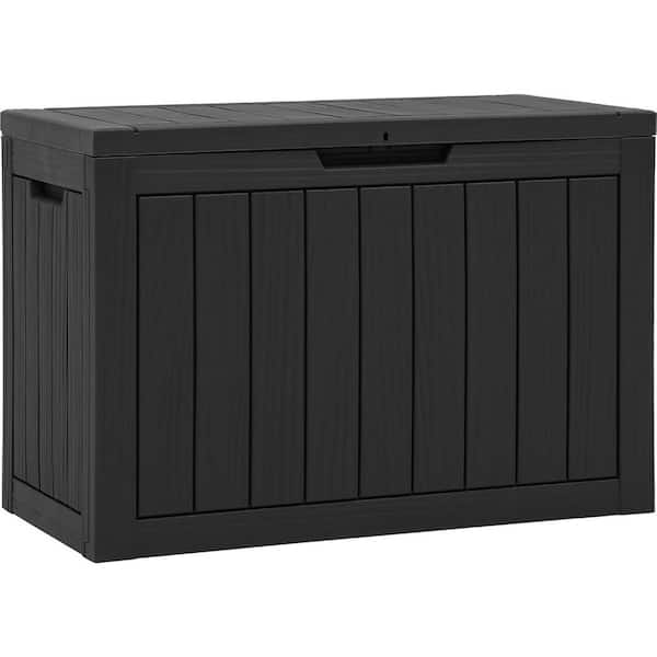 45 Gal. Deck Box, Outdoor Resin Storage Bench Toy Box, Patio Pool Furniture Cushion Storage Waterproof, Black