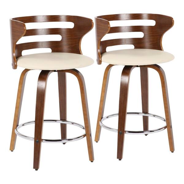 Lumisource Cosini 24 in. Walnut and Cream Faux Leather Counter Stool (Set of 2)